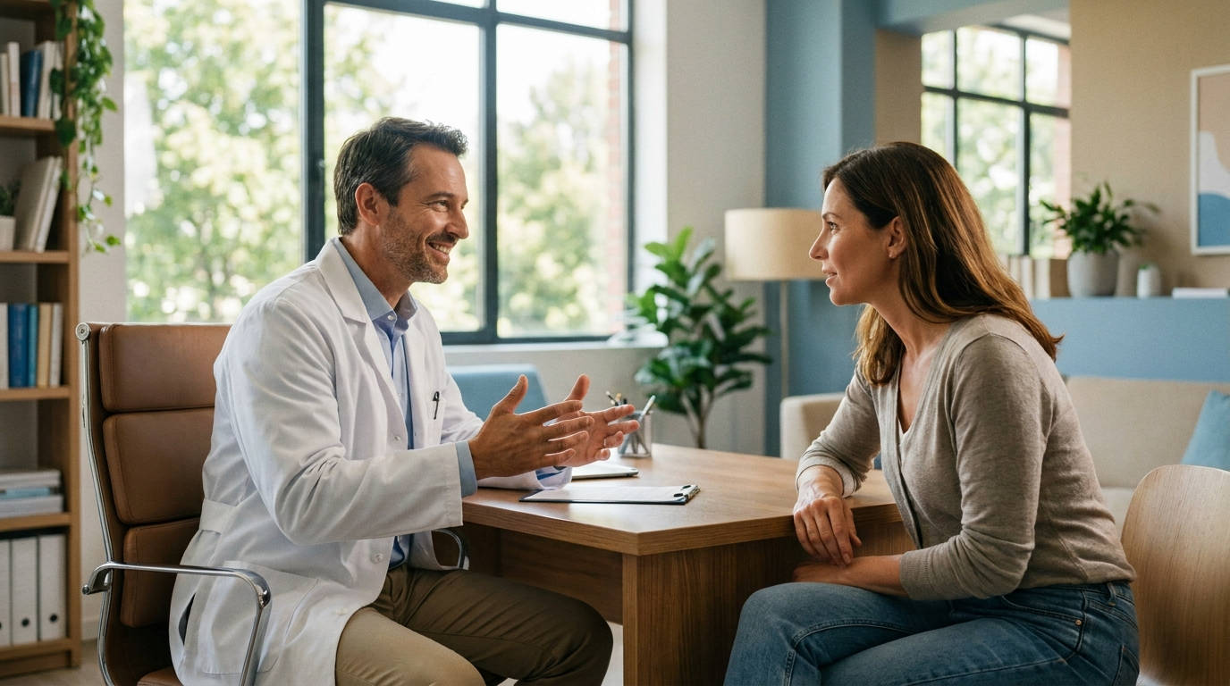 Board-certified gastroenterologist at Your GI Center in South Houston consulting with a patient about colonoscopy screening.
